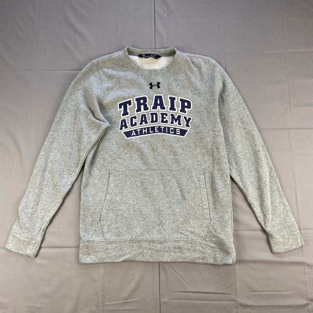Under Armour Men's Sm P Ch Gray Coldgear Trap Academy Crewneck Sweatshirt Pocket